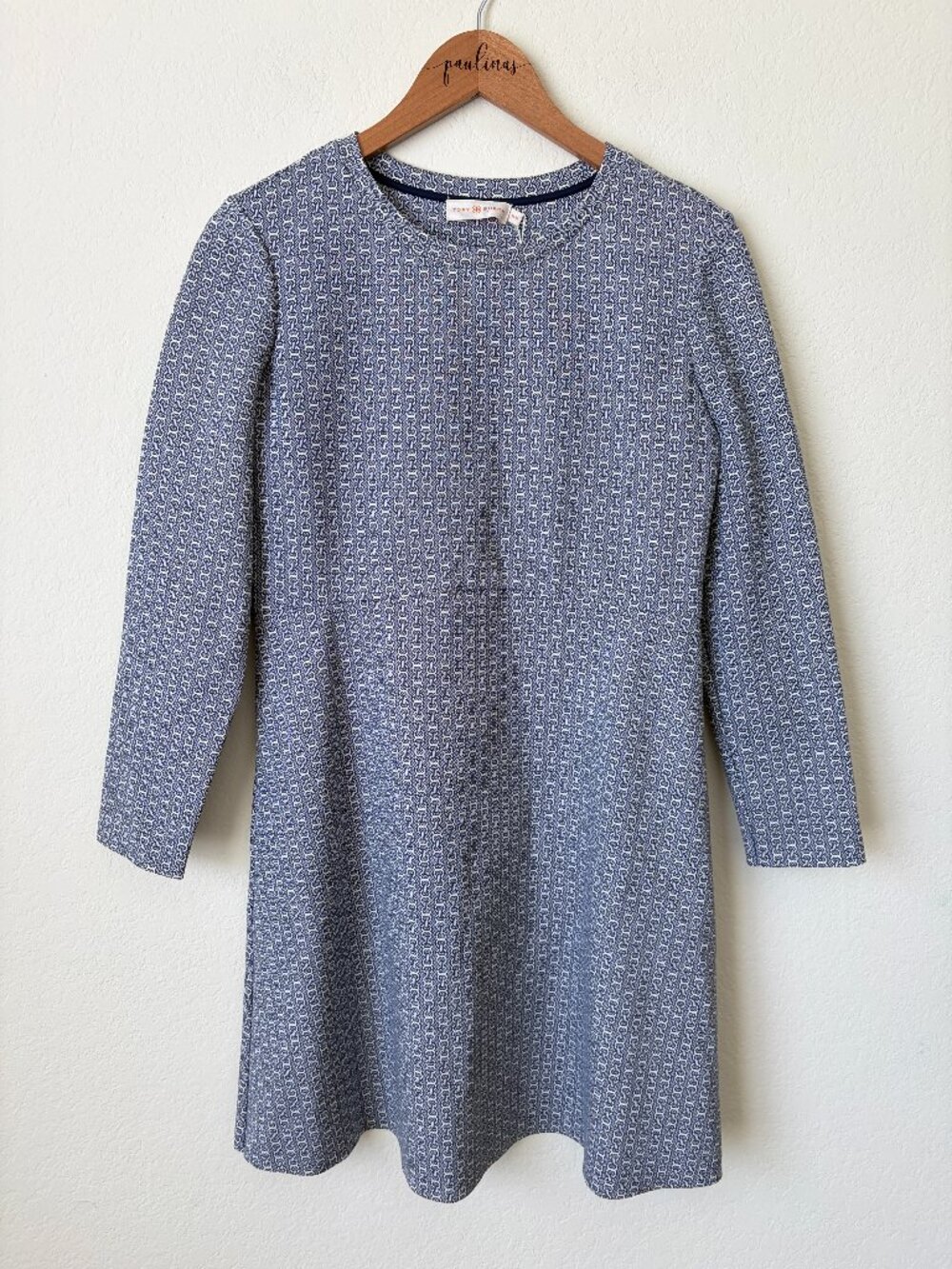 New Tory Burch Corinne Dress Womens Medium Ivory Midnight Navy Gemini Print M